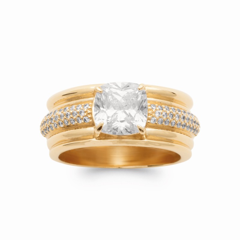 Bague solitaire large en plaqué or griffé
