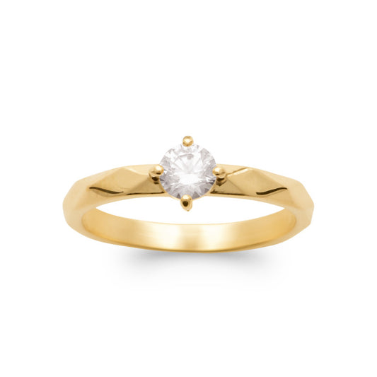 Bague solitaire plaqué or OZ blanc et contour fantaisie