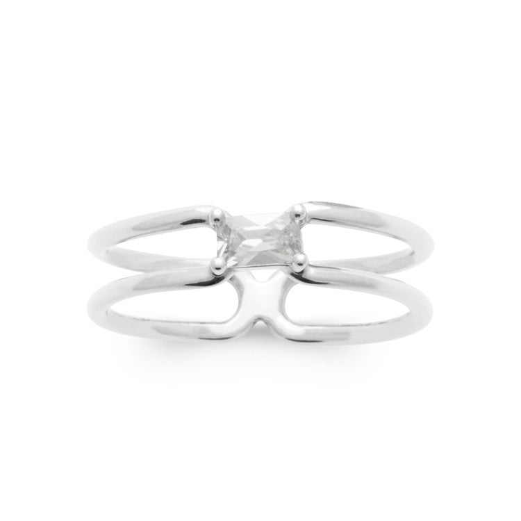 Bague solitaire rectangle argent Rhodié OZ blanc