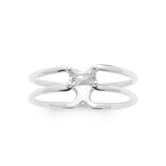 Bague solitaire rectangle argent Rhodié OZ blanc