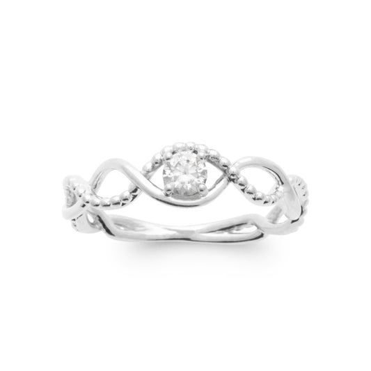 Bague solitaire argent Rhodié contour ajouré OZ blanc