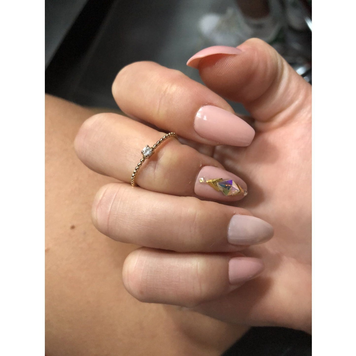 Bague plaqué or fine boules solitaire OZ