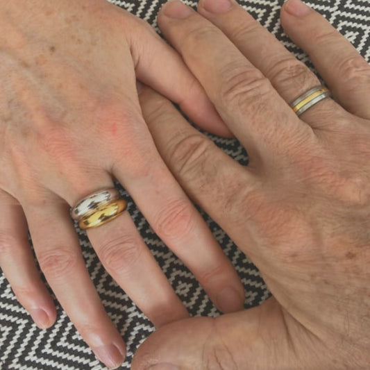 Bague alliance homme bicolore acier plaqué or