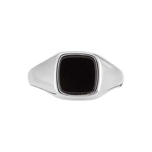 Bague chevalière plateau imitation onyx carré argent