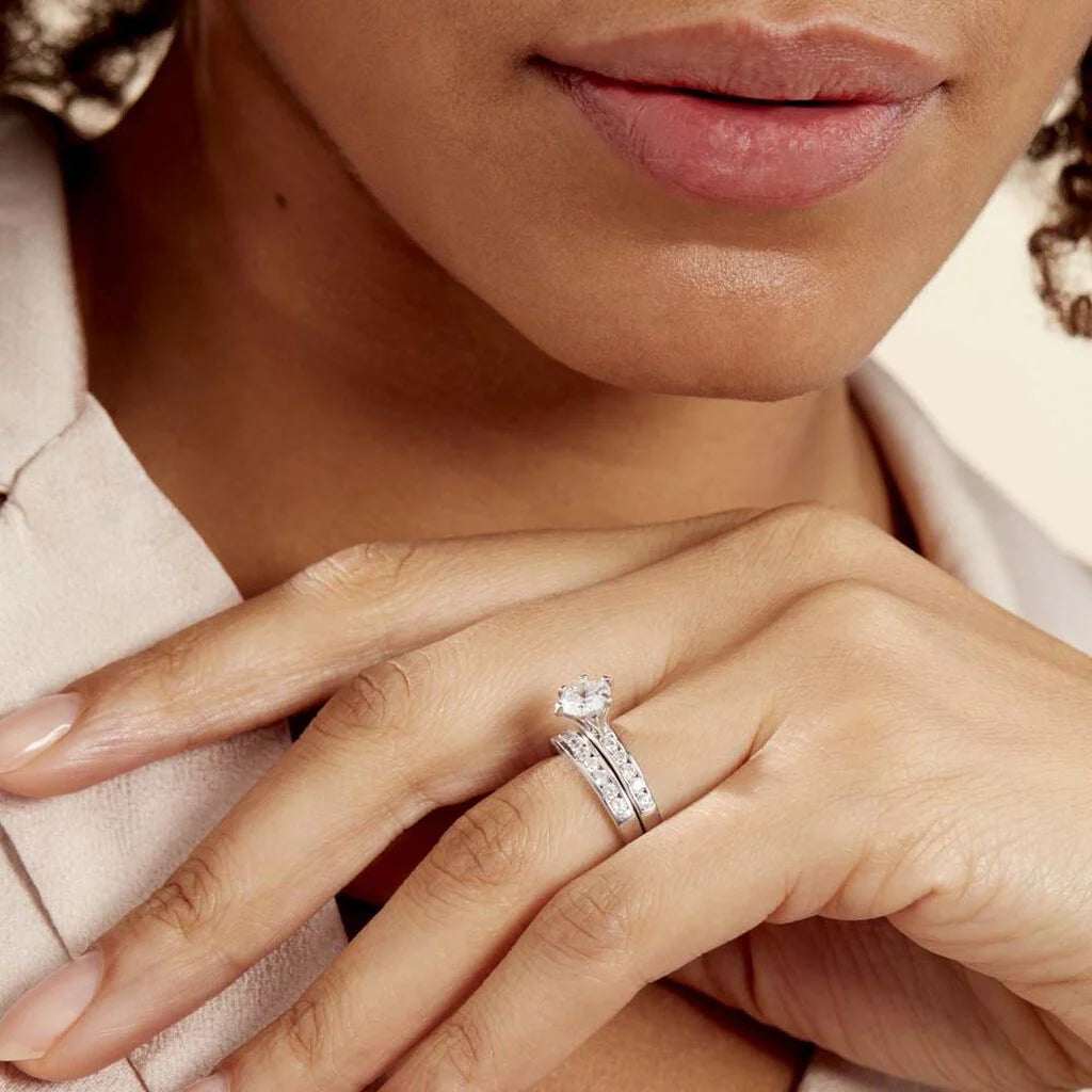 Bague solitaire Argent Rhodié en 2 anneaux