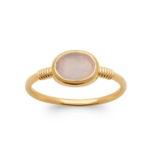 Bague plaqué or jaune quartz rose ovale