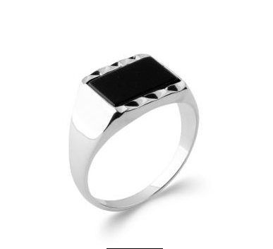 Chevalière homme argent avec pierre noire