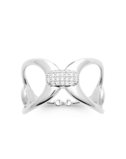 Bague contemporaine oxydes de zirconium centraux argent