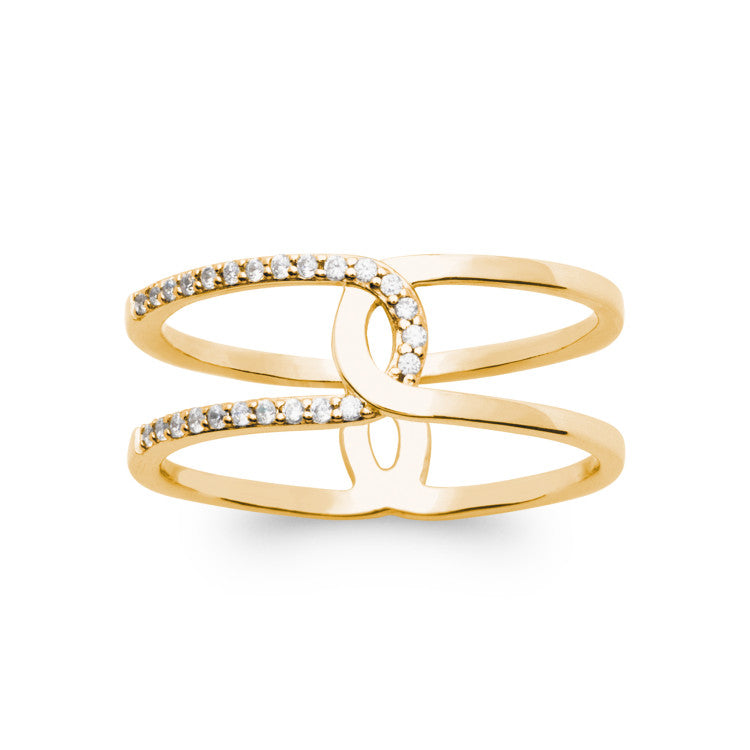 Bague rectangle entrelacé contour OZ plaqué or