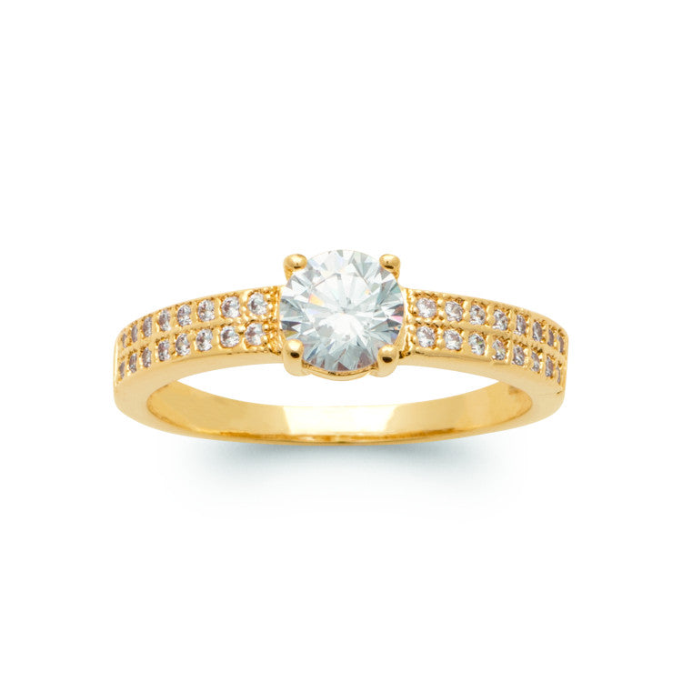 Bague solitaire 2 lignes OZ blanc Plaqué Or