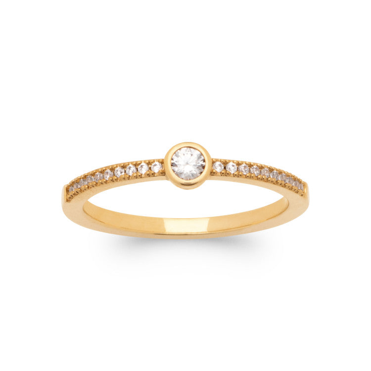 Bague Solitaire rond plaqué Or bords fantaisies
