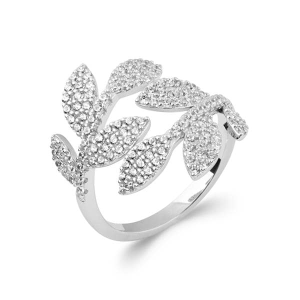 Bague motifs feuilles oz argent rhodié