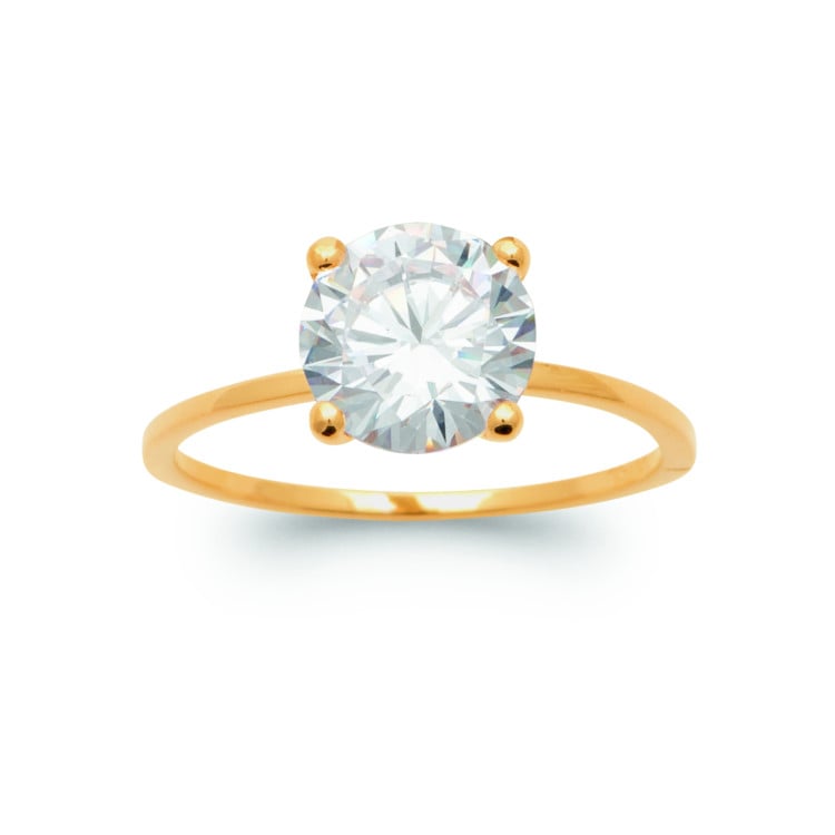 Bague solitaire 8mm en plaqué or 750/000 OZ griffé
