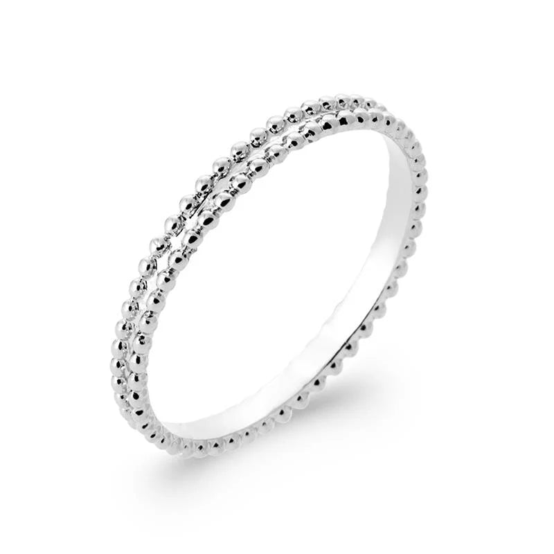 Bague fines boules 2 rangs argent