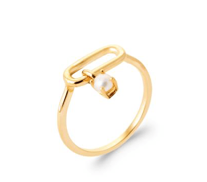 Bague avec perle de culture plaqué or 18 carats