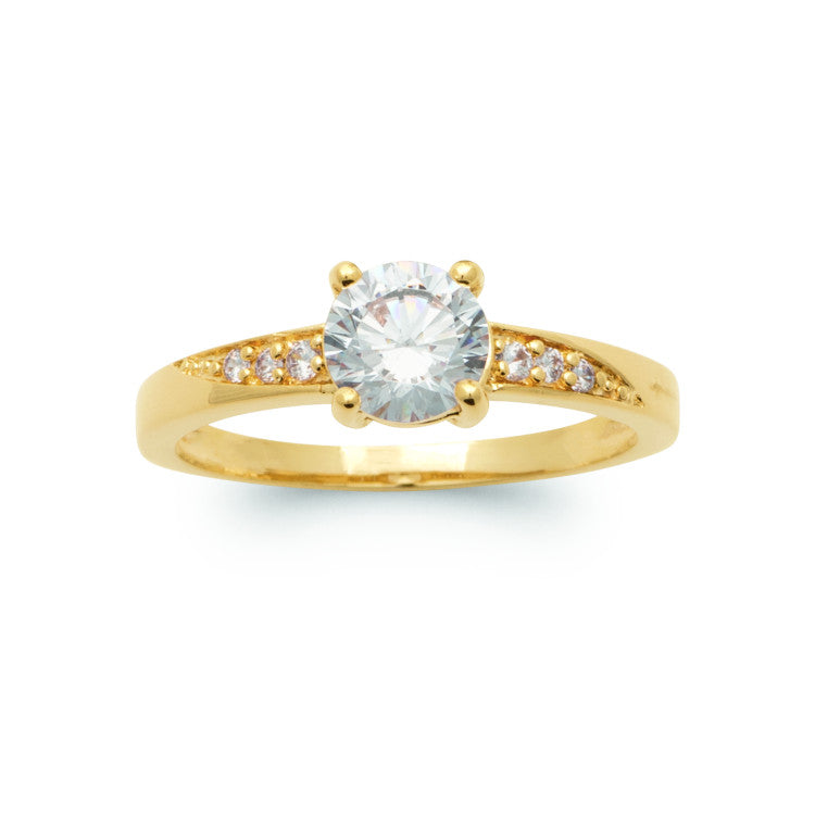 Bague solitaire bords design OZ blanc Plaqué Or