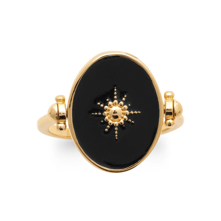Bague réversible email noir plaqué or