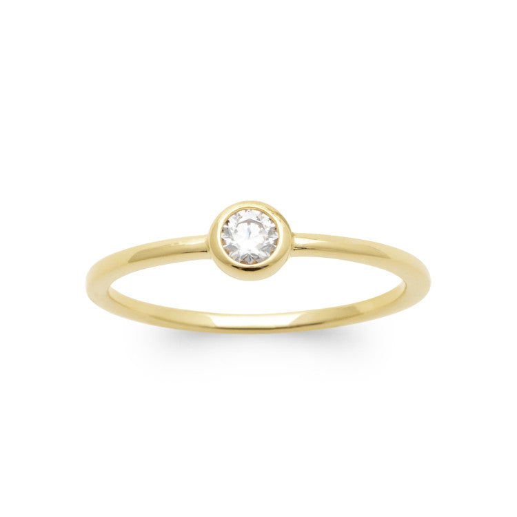 Bague Solitaire serti clos plaqué Or anneau fin élégant