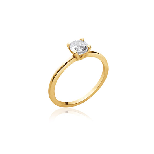 Bague Solitaire plaqué Or anneau fin OZ 4 griffes 5mm