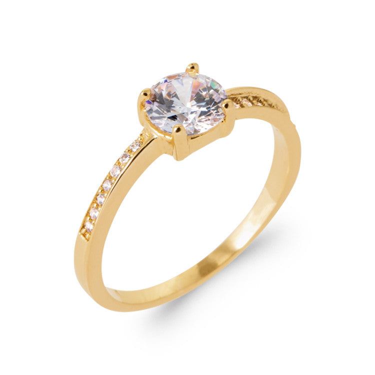 Bague solitaire bords OZ blanc Plaqué Or design
