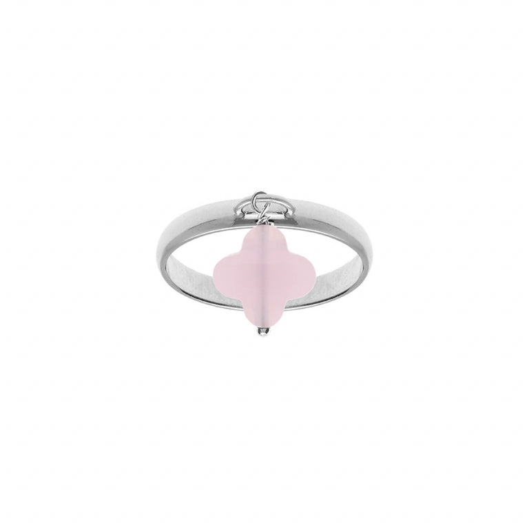 Bague femme trèfle en verre facetté rose argent rhodié