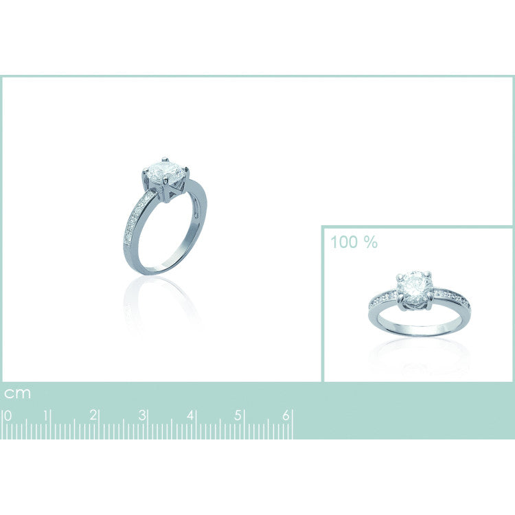 Bague solitaire 7mm en argent 925/000 rhodié et oxyde de zirconium