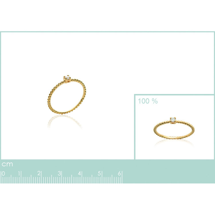 Bague plaqué or fine boules solitaire OZ