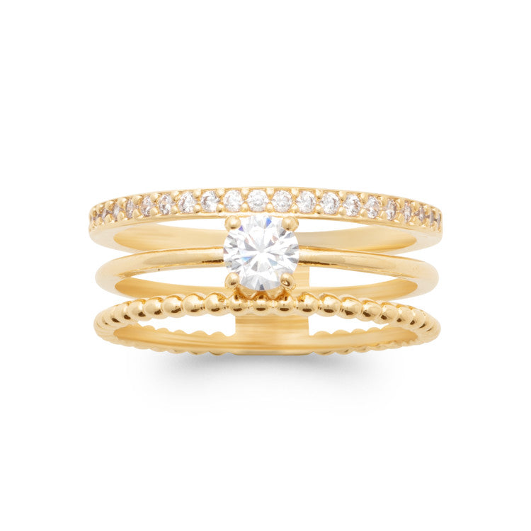 Bague solitaire effet 3 en 1 OZ blanc Plaqué or
