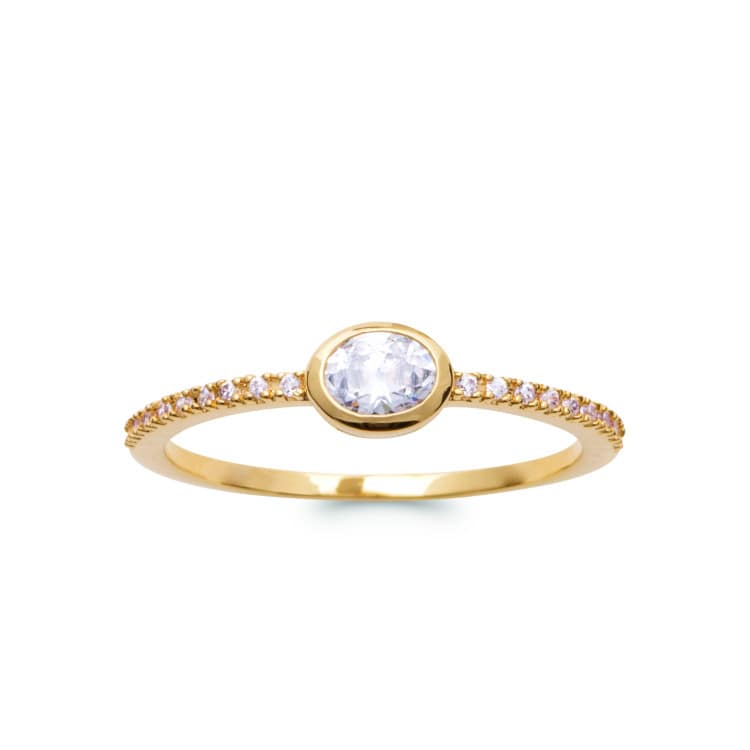 Bague solitaire oxyde ovale central plaqué or 18 carats
