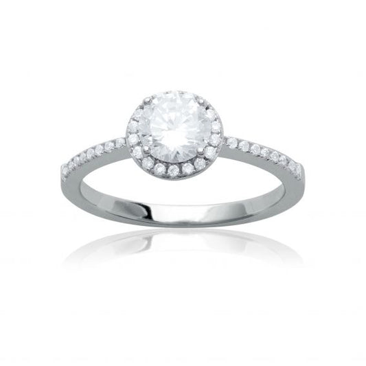 Bague femme solitaire contour zirconium en Argent 925 rhodié