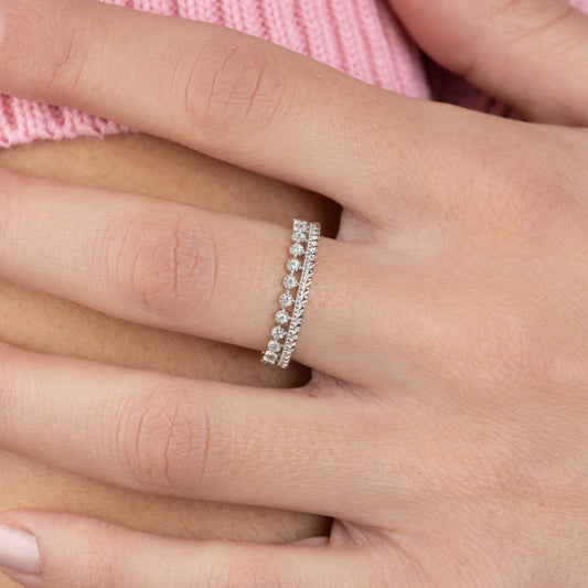 Bague style empilable 2 en 1 Argent Rhodié et OZ