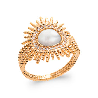 Bague Nacre blanche soleil – Plaqué Or 18 Carats