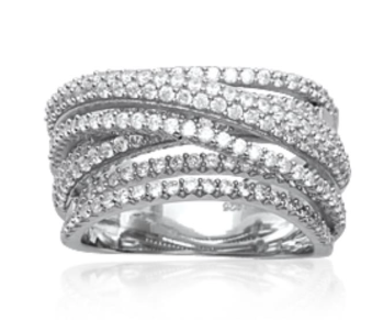 Bague en argent rhodié multi-rangs d'oxydes de zirconium blancs