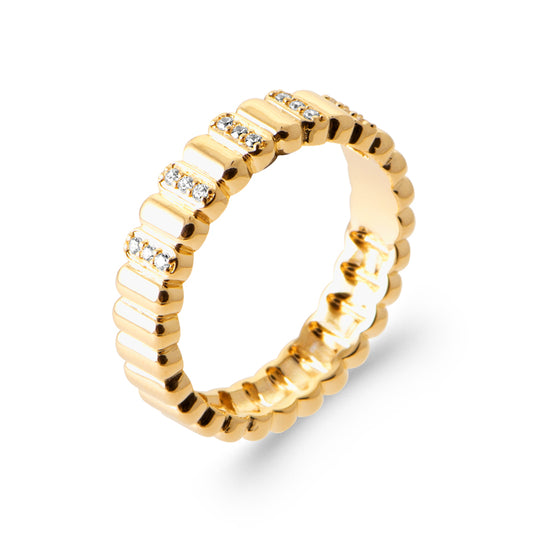 Bague large plaqué or 18 carats et zirconiums blancs