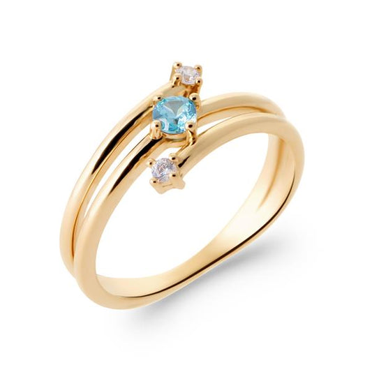 bague femme pierre bleue claire et plaque or
