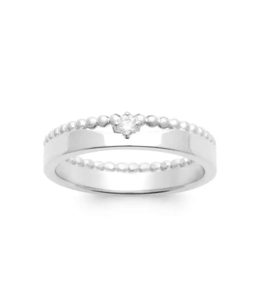 Bague en argent perlé avec zirconium