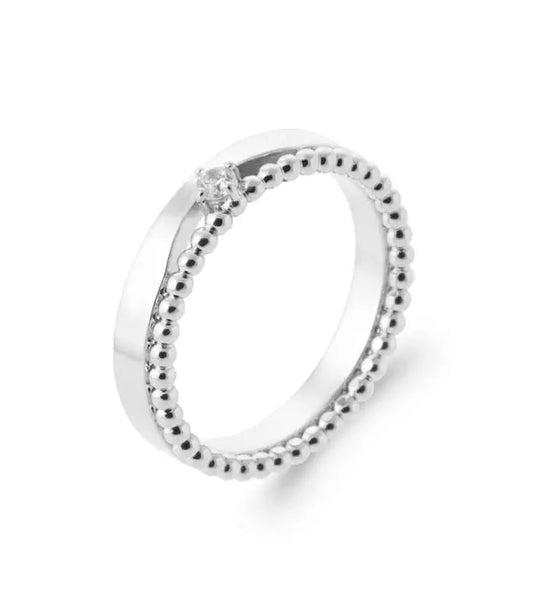 Bague en argent perlé avec zirconium