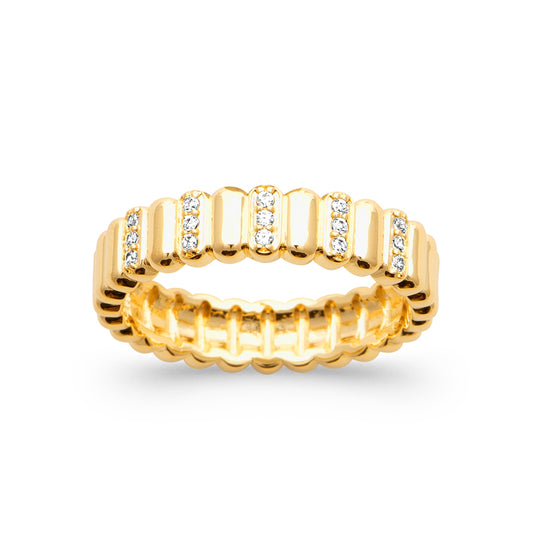 Bague large plaqué or 18 carats et zirconiums blancs