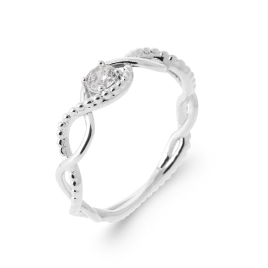 Bague solitaire argent Rhodié contour ajouré OZ blanc