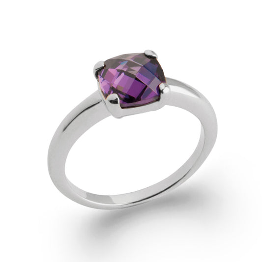 Bague argent solitaire carré violet