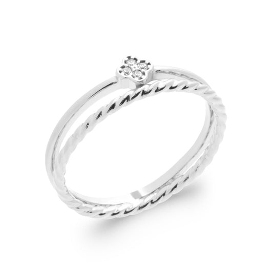 Bague double rangs argent surmontée d'un trèfle