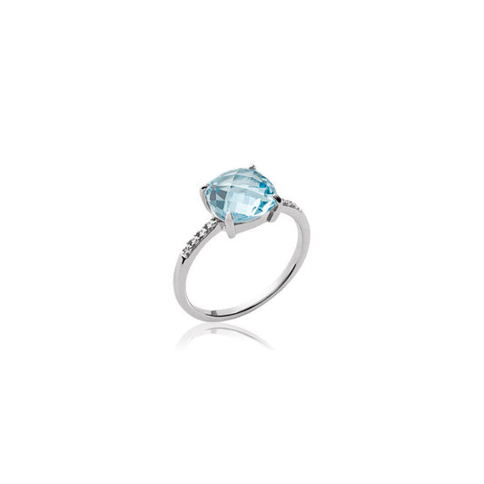 Bague en argent sertie d'oz blancs et griffée pierre d'imitation bleue