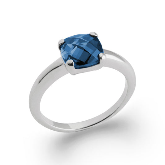 Bague argent solitaire carré bleu