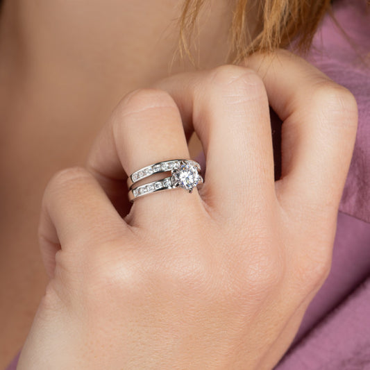 Bague solitaire Argent Rhodié en 2 anneaux