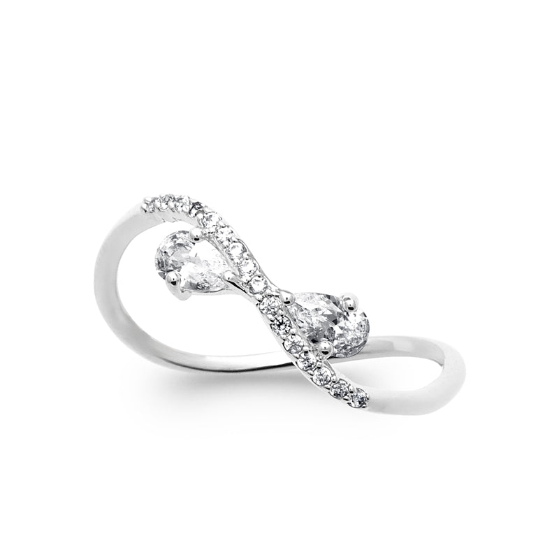 Bague argent ligne courbée sertie de pierres blanches – Anneau délicat et lumineux