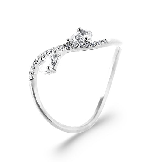 Bague argent ligne courbée sertie de pierres blanches – Anneau délicat et lumineux