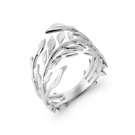Bague avec feuilles argent 925 rhodié