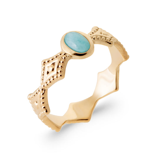 Bague pierre amazonite ovale contour géométrique
