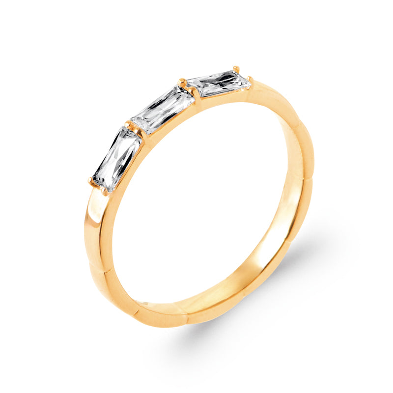 Bague Femme Plaqué Or 18 Carats – Trois Pierres Rectangulaires