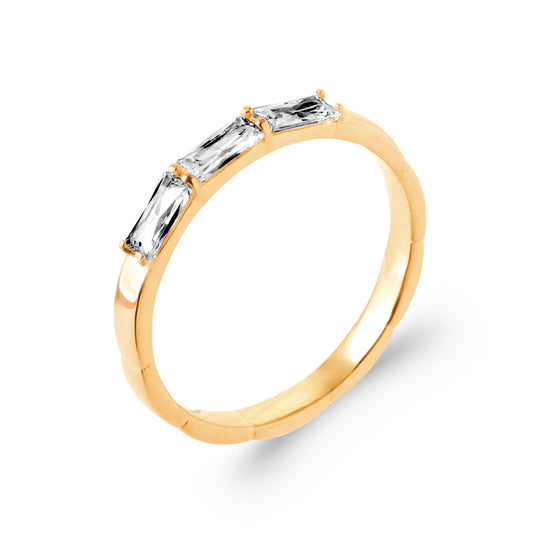Bague Femme Plaqué Or 18 Carats – Trois Pierres Rectangulaires